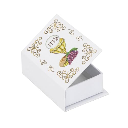 NKlaus Puszka różańcowa forma książki etui 7 x 4,5 x 2,5 cm motyw kielich IHS pojemnik na różaniec 14438