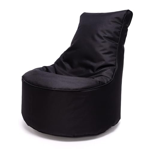 Ecopuf – Puf con respaldo alto de poliéster – Relleno de bolas de poliestireno – Pitufo para sentarse adecuado para exteriores e interiores – Tamaño pequeño 65 x 75 cm, color negro