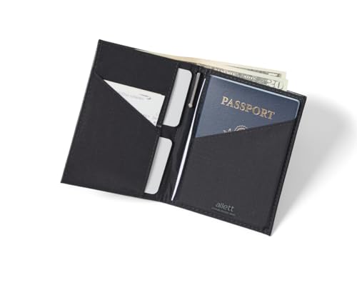 Image of Allett Travel Wallet, Onyx Black | Leather, Thin Bifold, RFID Blocking, Minimalistic, Front Pocket | Holds Up To 10 Cards & Passport | For Men & Women