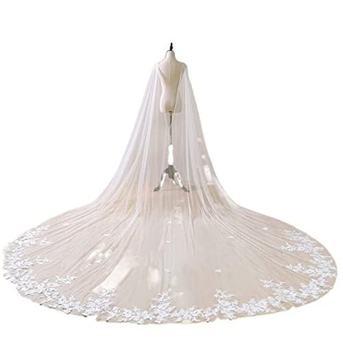 Voile de Mariée, Blanc Ivoire Accessoires De Mariage Dentelle Appliques De Mariée Épaule Voile Cathédrale Tulle Longue Cape Cape Châle Cape Voile (Color :...