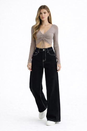 Image of ODDMONEKY Baggy Jeans for Women || Korean Jeans for Women || Wide Leg Korean High Waist Baggy Denim Pants (Wjeans-7)