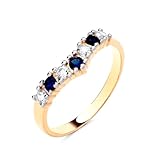 Old English Jewellers 9ct Yellow Gold on Silver Blue Sapphire & CZ Wishbone Eternity Ring size J to U (O)