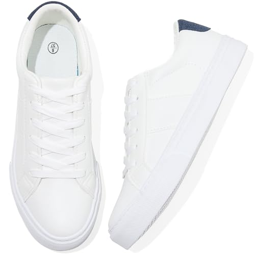 Image of Adokoo Women's Fashion Sneakers PU Leather Casual Shoes White Tennis Low Top Shoes Womens Lace Up Sneakers