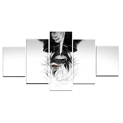 Wondbeau Imprimir sobre Lienzo 5 Piezas Pintura Cinco Dibujo Consecutivas Impresión Moderna Decoración Casera Modular Abstracta Póster con Marco M/100cm×50cm Tokio Ghouls Animado,Ken Cover