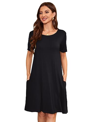 Image of Women's Summer Dresses 2026 Casual T Shirt Dress Short Sleeve Loose Flowy Sundress Swing Tunic Dress with Pockets Black
