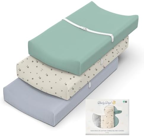 Ducky Days Changing Pad Covers - 3 Pack Muslin Changing Pad Cover for Babies, Cotton Fitted Diaper Changing Pad Cover, Boho Baby Changing Pad Cover, Soft and Breathable Changing Table Cover Set of 3