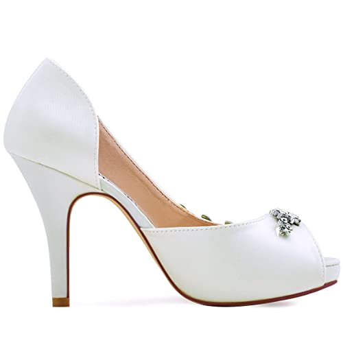 Image of Elegantpark HP1560IAC Platform Wedding Shoes for Bride High Heels Women Bridal Shoes Peep Toe Rhinestones Satin Wedding Party Dress Court Shoes Ivory