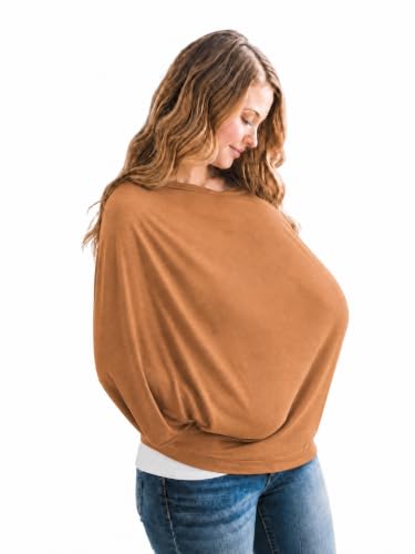 Image of Copper Pearl Nursing Cover for Breastfeeding - Multi-Use Baby Car Seat Canopy, Stroller Shade & Breast Feeding Wrap for Women, Stretchy Breathable Carseat Shawl for Boy or Girl, Camel