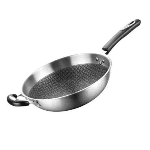 Edelstahl Wok Antihaft-Pfanne ohne Öl Rauch Uncoated Haushalt Wok-Pfanne Induction Pot Küche Topf Bratpfanne Kochtopf, 32 cm Zuhause (Color :