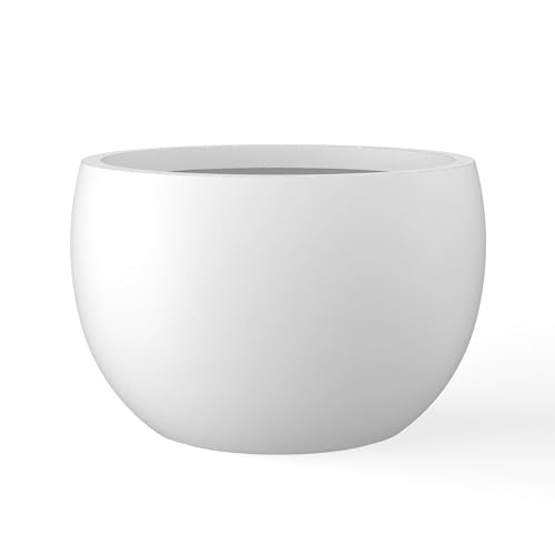 Kante 19.9" Dia Round Concrete Planter, Outdoor/Indoor Large Bowl Plant Pots with Drainage Hole and Rubber Plug for Garden Patio Balcony Home, Pure White