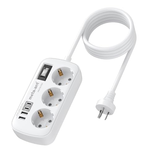 Adapter Australien Deutschland Adapter China Deutschland Stecker mit 3er Steckdose & 4 USB (USB-C 3.4A) Typ I Australien Reisestecker Steckdosenadapter für China Argentinien Neuseeland