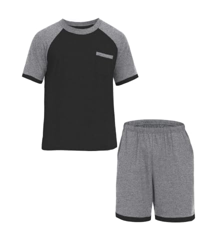 Image of Mens Pajamas Set Lightweight Summer Pjs Sleepwear Soft Comfy Short Sleeve Loungewear With Pocket (S-4X)