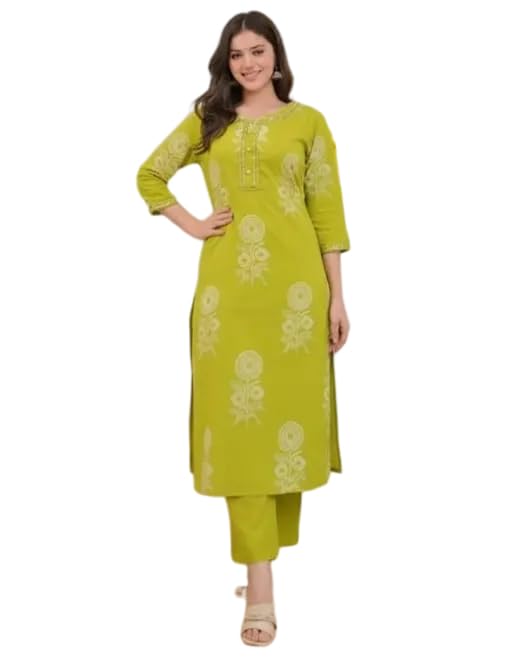 Shree Paplaj MATA Enterprises' Women's Round Neck Block Printed Allover Regular Fit Kurta and Straight Pants Set-image-8