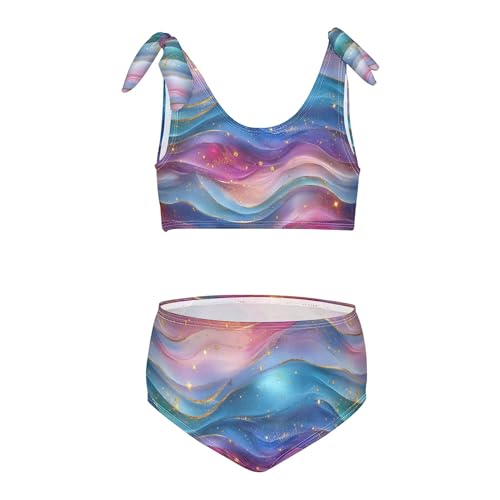 Liquid Blue Rainbow Girls Bathing Suit Set High Waisted 2 Piece Swimwear Toddler Girls Swimming Suit 3T - Main Image