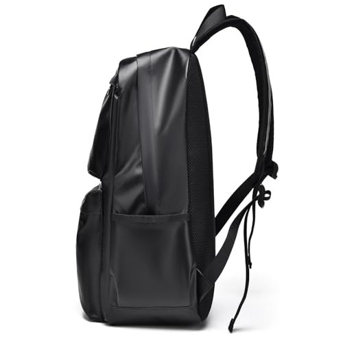 Mens Leather Laptop Backpack,16.1 inch Laptop Bag, Waterproof Business Travel Hiking Daypack Backpack (Black)3