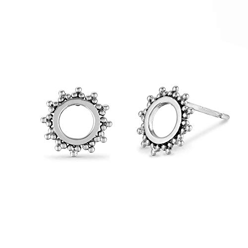Boma Jewelry Sterling Silver Bohemian Balinese Beaded Texture Open Circle Sun Stud Earrings2