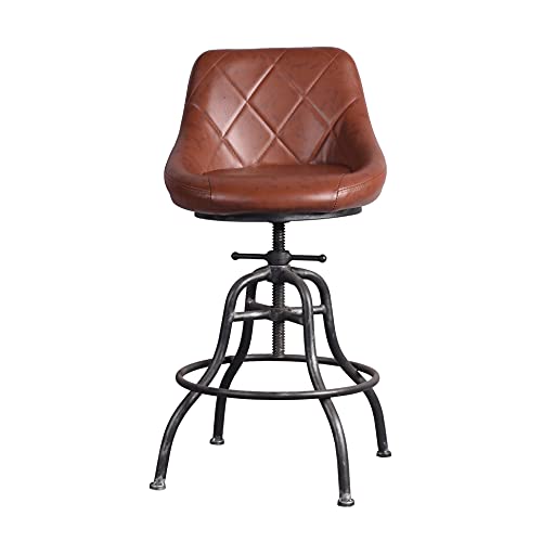 Fubiruo Industrial Pu Round Bar Stool With Back Rest Metal Counter Height Adjustable Swivel Pub Chair Home Kitchen Bar Stools With Footrest 22.45-27.2 Inch Silver #TOP4
