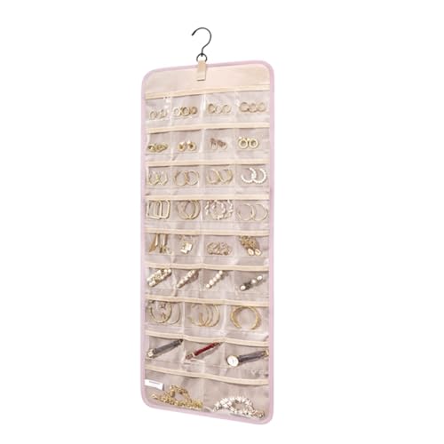 Buhdjfnke Bolsa de almacenamiento de joyas, almacenamiento colgante, gancho de doble cara, gancho de metal, soporte para joyas, pendientes, collares y anillos