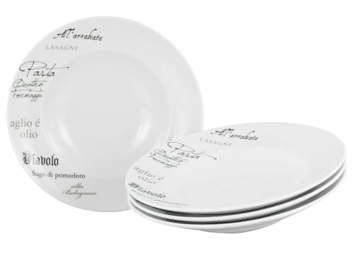 CreaTable, 19569, Série Europa Gustoso, assiette à pâtes, ensemble de vaisselle de 4 pièces, assiettes à pâtes en porcelaine, compatibles lave-vaisselle et micro-ondes, fabriqué en Europe.