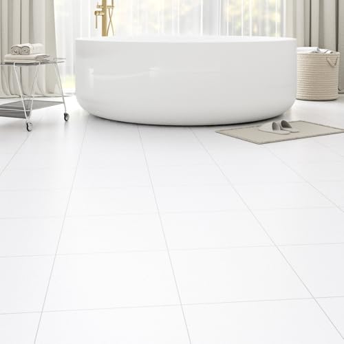 Peel and Stick Floor Tile 40-Pack 40 Sq.Ft Matte Pattern Flooring, 12” x 12” Self Adhesive Vinyl Flooring DIY for Kitchen, Bathroom, Laundry, Pure White