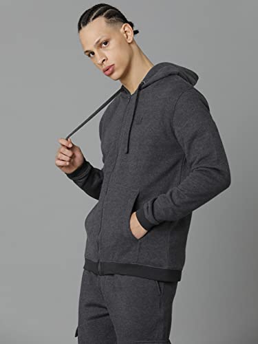 Image of VOI Jeans Men's Solid Cotton Blend Fleece Hooded Sweatshirt-VOSS1160-Sweatshirt