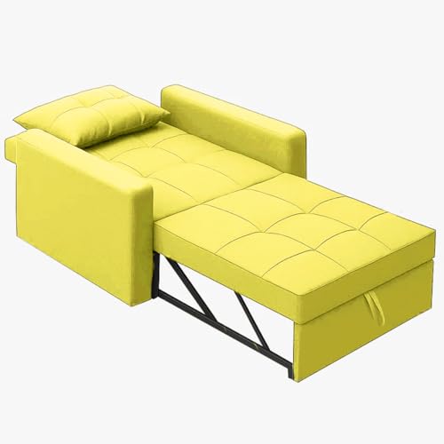 Image of CASASTYLE Trissa 1 Seater Pull-Out Premium Fabric Sofa Cum Bed Sofa Set for Living Room (Yellow Fabric)