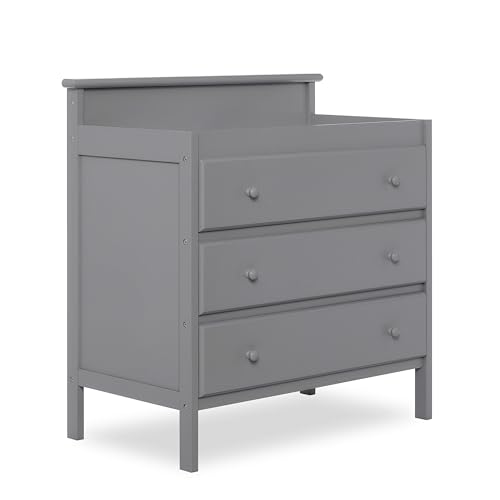 Image of Dream On Me Mason Modern Changing Table with Free Changing Pad in Steel Grey, Three Spacious Drawers, Made of New Zealand Pinewood, Includes 1" Mattress Pad and Anti-Tipping Kit