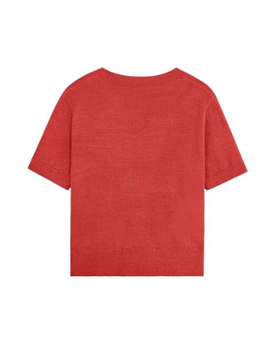 Image of Libsorge Womens Cropped Short Sleeve Sweater Fall 2025 Crewneck Sheer Knit Tops - Lightweight, Thin, Crop, Slim Fit