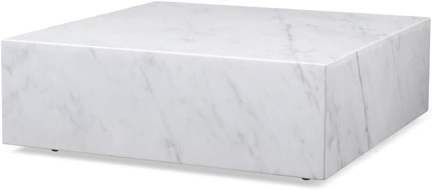 Whiteline Imports Cube Square Coffee Table in High Gloss Black or White Marble with Casters