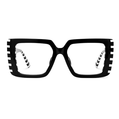 Image of Zeelool Rectangle Glasses Frame for Women Men, Acetate Eyewear Eyeglasses Frame with Non-prescription Clear Lenses & Spring Hinge ZJGA838378-03, Black /White
