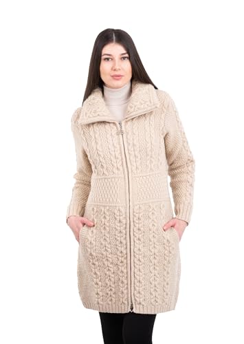 SAOL Irish Cardigan for Women with Pockets Made of 100% Merino Wool Ireland Long Coat3