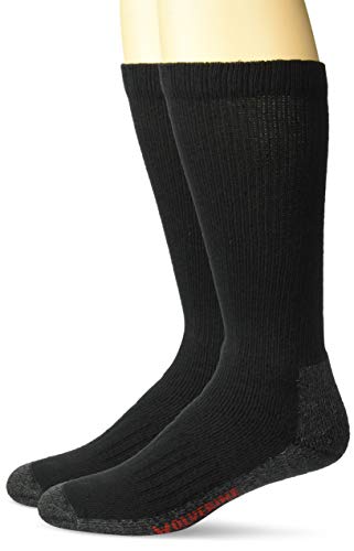 Wolverine Men's 2 Pack Steel Toe Cotton Mid Calf Sock, Black, Sock Size:10-13/Shoe Size: 6-12/Fits Shoe 9-13