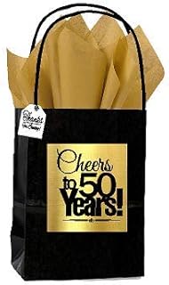 Celebrate Next Black & Gold 50th Birthday/Anniversary Cheers Themed Small Party Favor Gift Bags with Tags -12pack