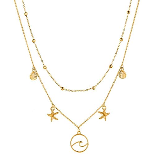 Preisvergleich Produktbild CKAWM Halskette Mond Muschel Karte Perlen Halskette Weibliche Mehrschichtige Halskette Anhänger Schmuck