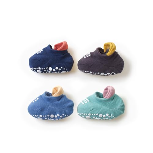 HOVELL Baby Non-slip Ankle Socks Toddler Cotton Anti-slip Floor Grip Socks for Infant Girls Boys 4 Pairs(Set2,S)