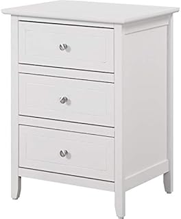 MAKLAINE Transitional Engineered Wood 3 Drawer Nightstand in White