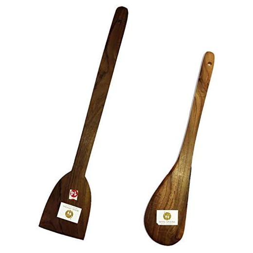 Royal Dosa Roti Spatula Set of 2 - Genuine Teak Wood Cooking Spatulas Ladles (Wooden Spoons for Pan) Nonstick
