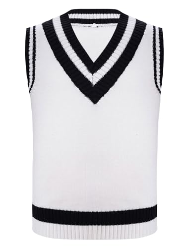easyforever Kids Boys Girls Striped Trim Knitted Pullover Vest V Neck School Uniform Sweater Vest Waistcoat Knitwear