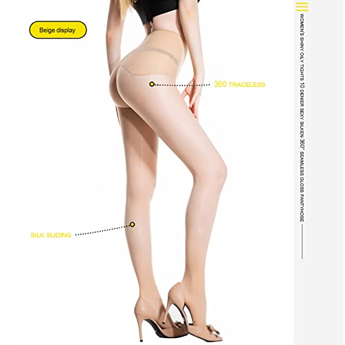 HTRUIYA Women's Shiny Seamless Pantyhose 10 Denier Sexy 360° Seamless Tights Glossy Pantyhose2