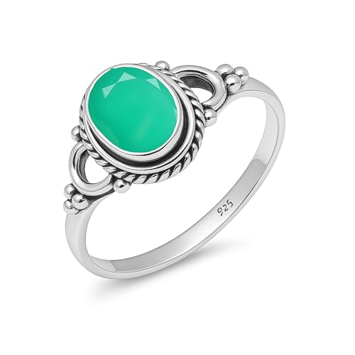 Bague de fiançailles bohème en argent sterling 925 avec onyx vert naturel taillé en pierre précieuse ovale 6 x 8 mm, faite à la main, SH-NH04-GRNONYXCB-12