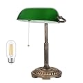 NISSAFORS Bankers Lamp, Green Desk Lamp with Pull Switch, Vintage Table Lamps for Home Office, Library, Piano LED Bulb Included (Green)