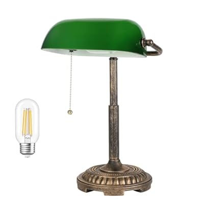 NISSAFORS Bankers Lamp, Green Desk Lamp with Pull Switch, Vintage Table Lamps for Home Office, Library, Piano LED Bulb Included (Green)