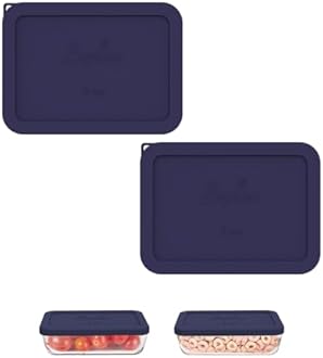 Sophico 3 Cup Rectangle Silicone Storage Cover Lids Replacement for Pyrex 7210-PC Glass Bowls, Container not Included (NAVY BLUE, 2 Pack)