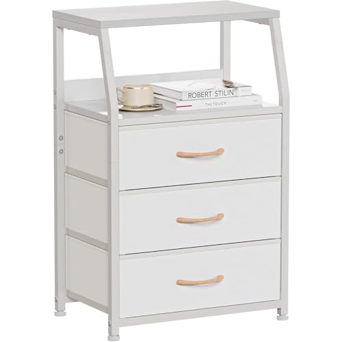 GarveeLife Cómoda Estrecha con 3 cajones de Tela, mesita de Noche, aparador con Estante de Madera de 2 Niveles, para Dormitorio, Pasillo, salón, 41 x 29 x 72 cm