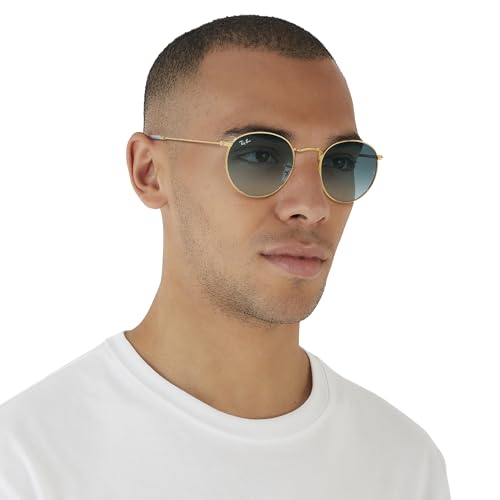 Ray-Ban Unisex-Adult Rb3447 Round Metal Sunglasses, Gold/Blue Gradient Grey, 53 mm - Image 7