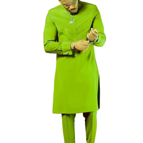 Costume homme africain chic en patchwork vert idéal pour un mariage