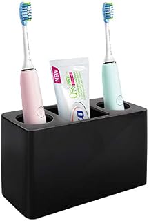 Luxspire Toothbrush Holder, 3 Slots Large Electric Toothbrush Toothpaste Stand, 14x6.5x9.5 cm Resin Decorative Dental Storage for Bathroom Accessories Set Vanity Counter Sink Organizer Caddy - Black