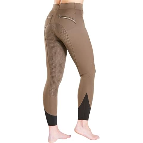 Harry Hall Horse Riding Leggings for Women - Full Grip Silicone Seat Equestrian Ladies Breeches - Comfort High Rise Fit & Soft Stretch Woven Fabric - Mocha, Size 28 Cover