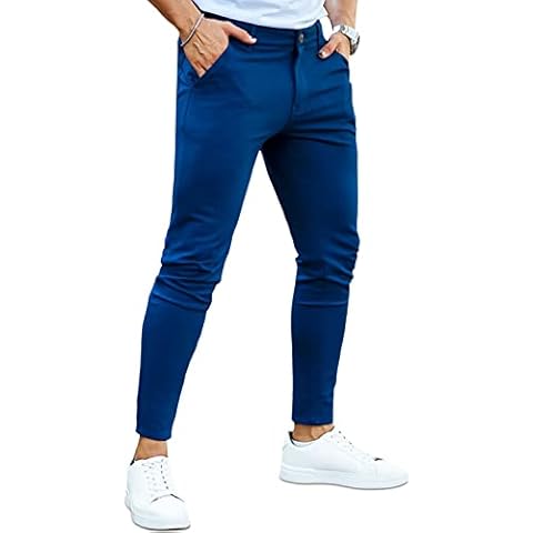 GINGTTO Mens Dress Pants Stretch Waist Chinos Pants Men Slim Fit Tapered(Blue,32) Cover