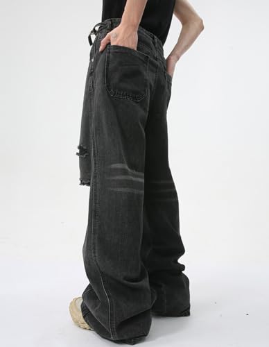 Men's Baggy Jeans Wide Leg Straight Ripped High Waist Casual Streetwear Hip Hop Y2k Hole Denim Pants2